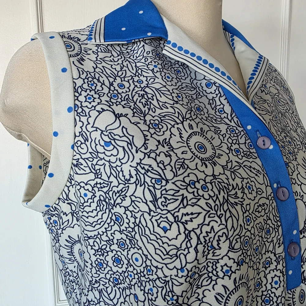 Handmade blue and white dress.  Lg to XL vintage(?), sleeveless, A-line - Picture 7 of 12